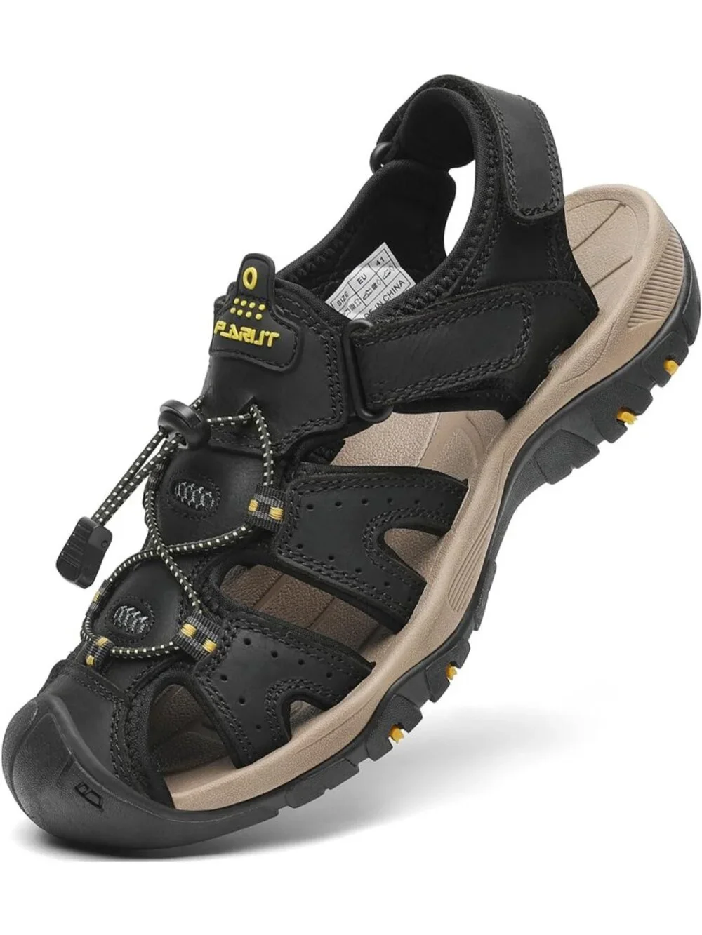 Mens Black Closed Toe Leather Athletic Outdoor Hiking Sport Casual Sandal Shoes
